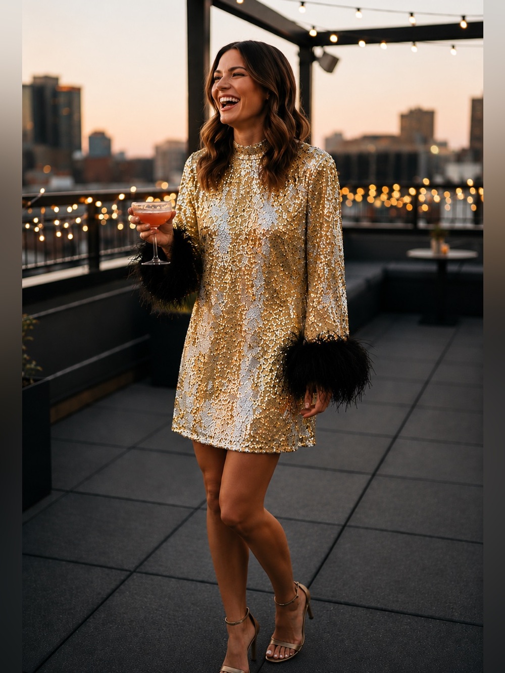 Hutch Sequin Feather-Trim Mini Dress